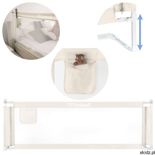 Barierka do łóżka 200 cm Kidwell TIVA Beige - beżowa barierka ochronna na białym tle
