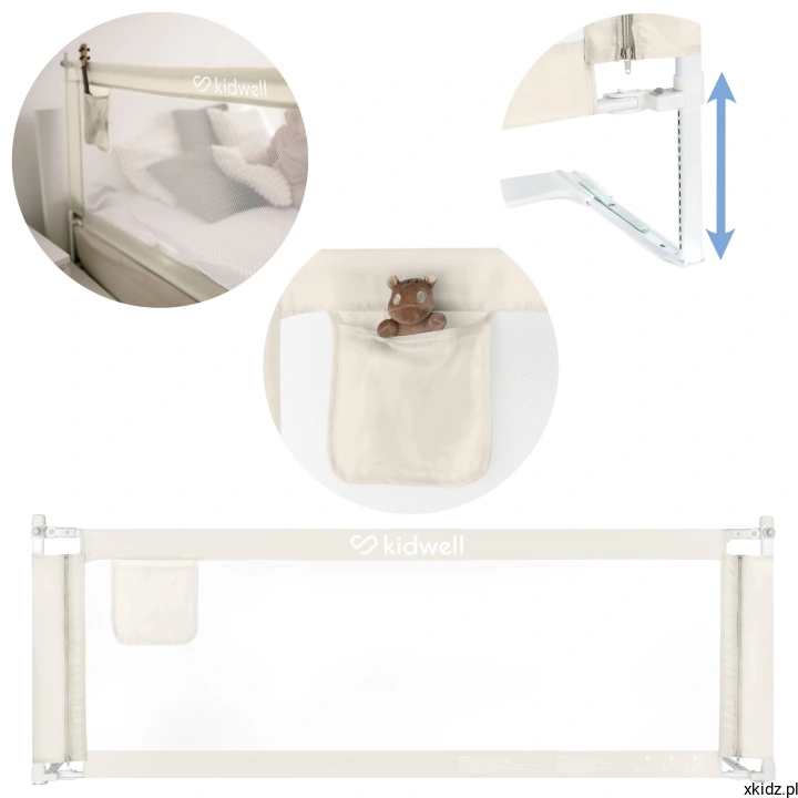 Barierka do łóżka 180 cm Kidwell TIVA Beige - beżowa barierka ochronna na białym tle