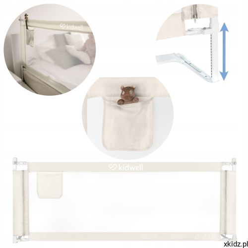 Barierka do łóżka dziecięcego Kidwell TIVA 160 cm Beige - beżowa barierka na białym tle