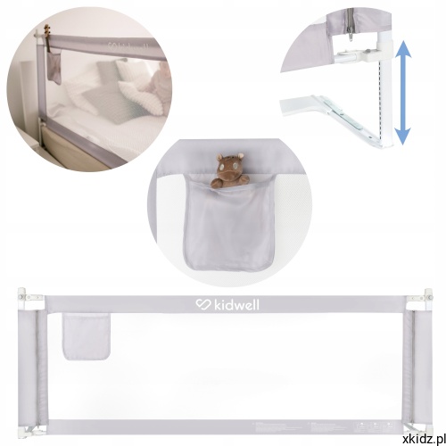 Barierka do łóżka Kidwell TIVA 180 cm Grey - szara barierka ochronna na białym tle