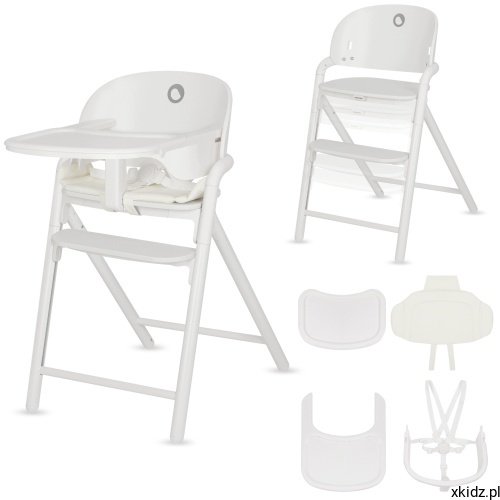 Krzesełko do karmienia Lionelo Celia 3w1 White/Cream - widok całego drewnianego krzesełka z BabySetem