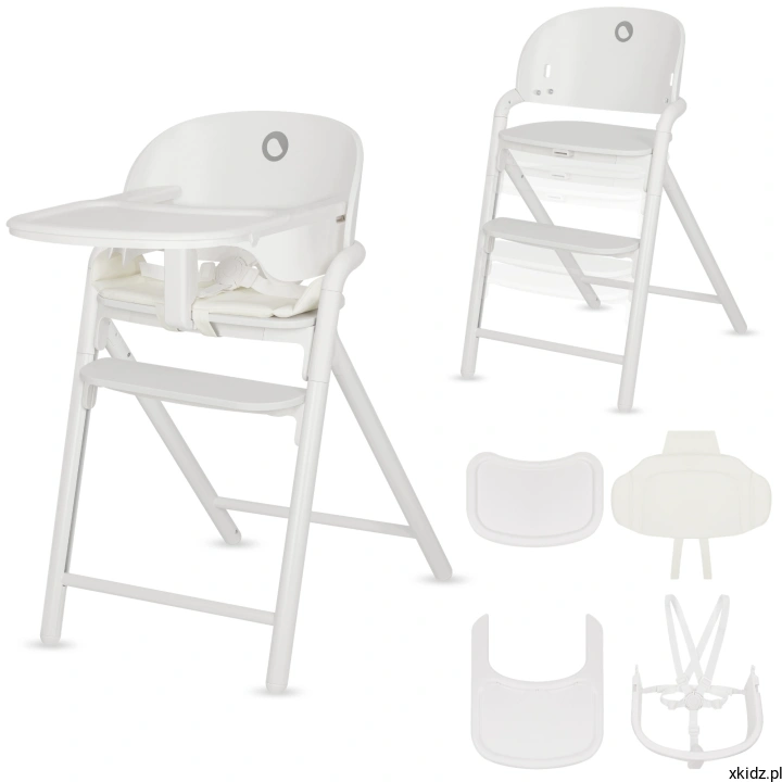 Krzesełko do karmienia Lionelo Celia 3w1 White/Cream - widok całego drewnianego krzesełka z BabySetem