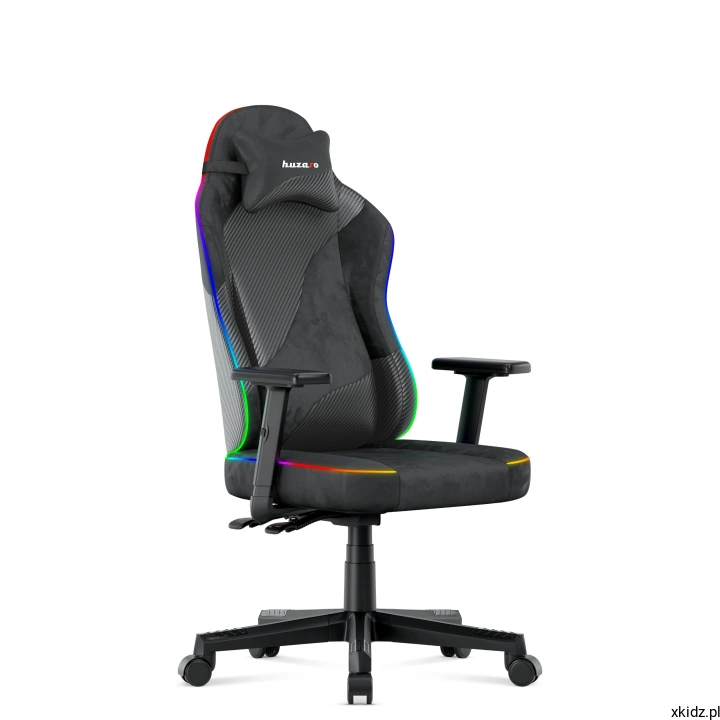 Fotel gamingowy Huzaro Ranger 5.7 Black RGB - podświetlenie LED oparcia w ciemnym pokoju