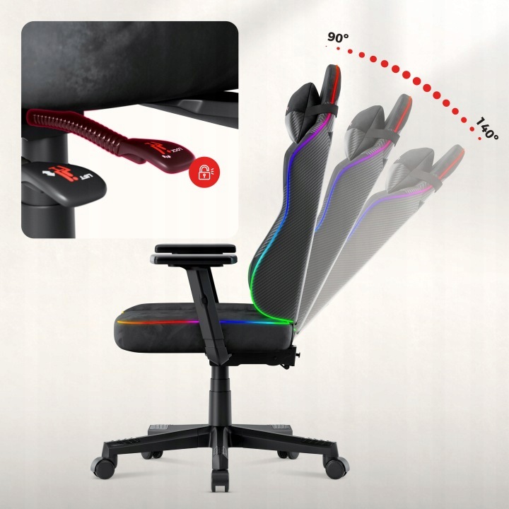 Fotel gamingowy Huzaro Ranger 5.7 Black RGB - oparcie odchylone mechanizmem FlexiRest do 135 stopni