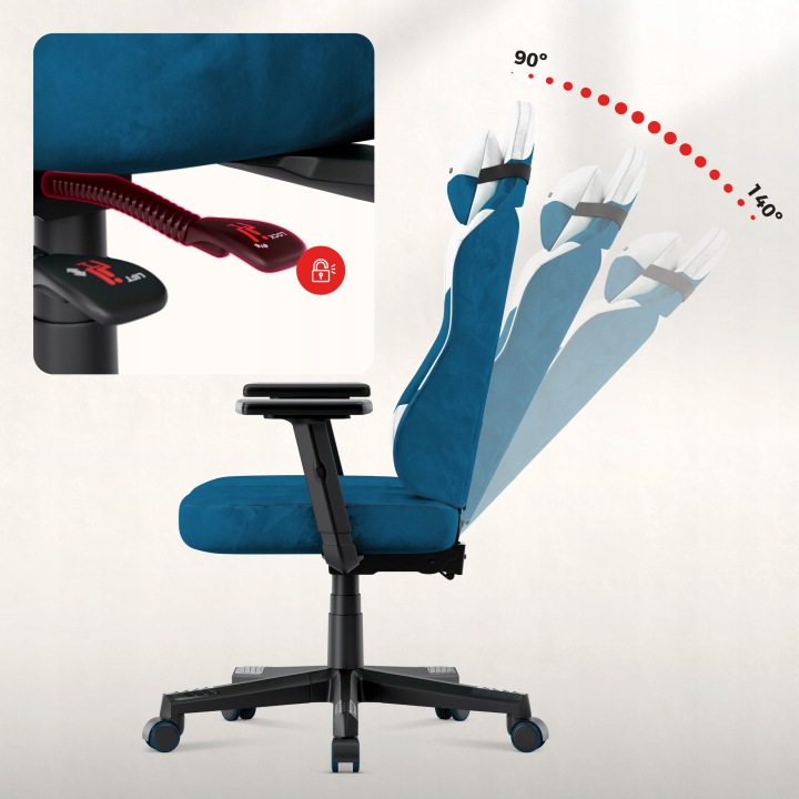 Fotel gamingowy Huzaro Ranger 5.7 Blue - oparcie odchylone mechanizmem FlexiRest do 135 stopni