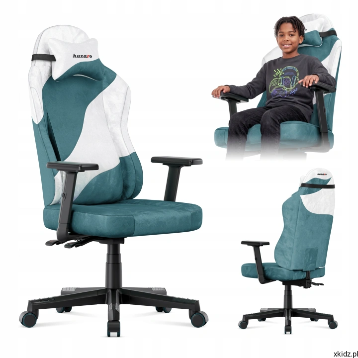 Fotel gamingowy dla nastolatka Huzaro Ranger 5.7 Teal - widok z przodu, fotel w morskim welurze