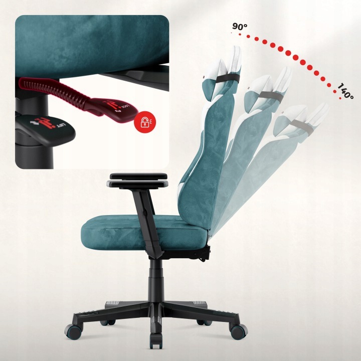 Fotel gamingowy Huzaro Ranger 5.7 Teal - oparcie odchylone mechanizmem FlexiRest do 135 stopni