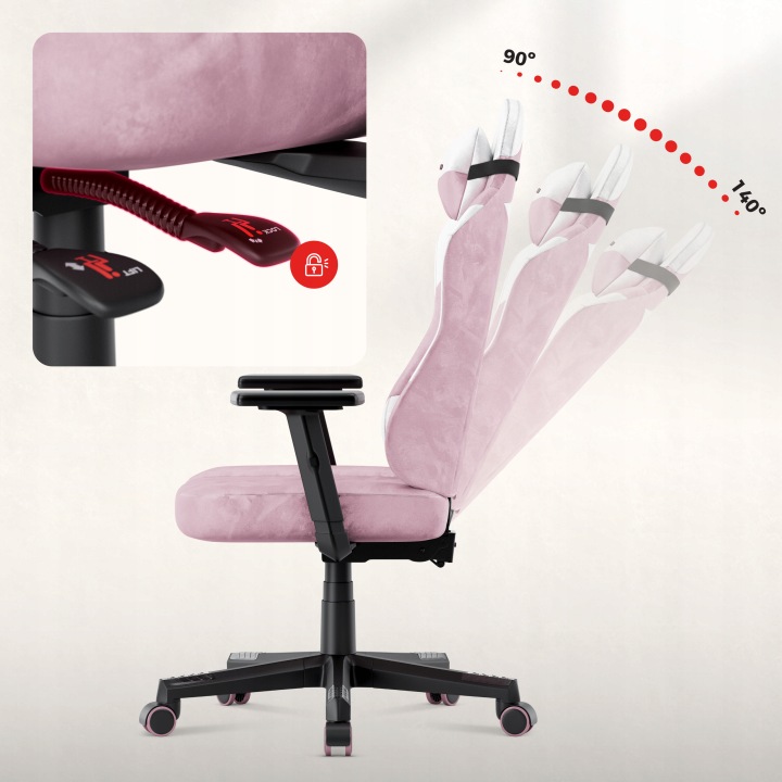 Fotel gamingowy Huzaro Ranger 5.7 Lilac - oparcie odchylone mechanizmem FlexiRest do 135 stopni