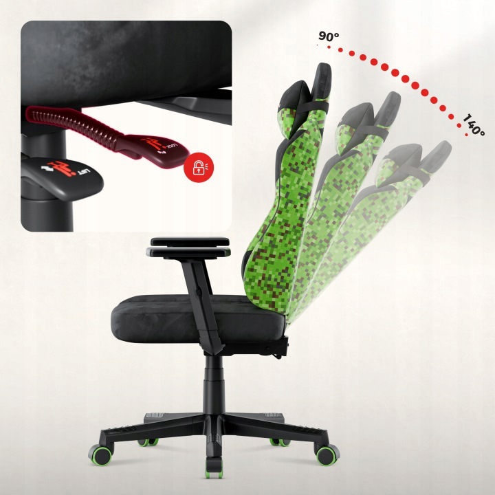 Fotel gamingowy Huzaro Ranger 5.7 Pixel - oparcie odchylone mechanizmem FlexiRest w zakresie 90-140 stopni