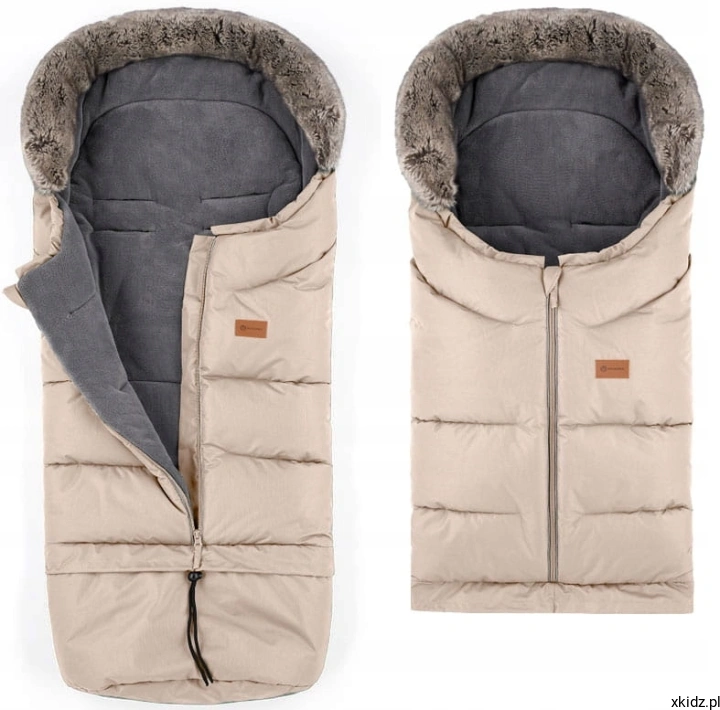Różowy śpiworek zimowy do wózka Petite&amp;Mars Arctic 4w1 Rose Petal - widok z przodu z futerkiem