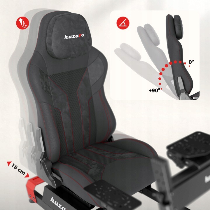 Kokpit do simracingu Huzaro Speed 5.7 - fotel z regulacją głębokości i kąta oparcia