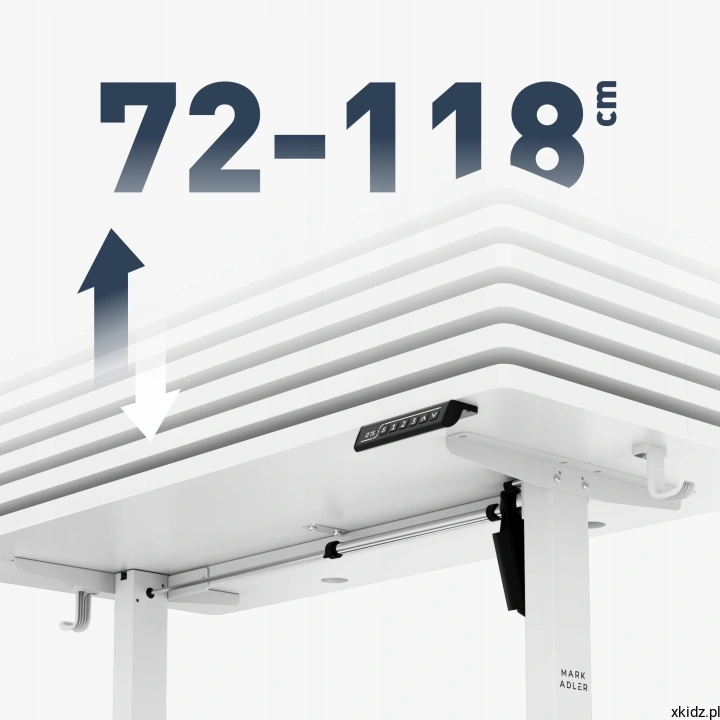 Biurko elektryczne Mark Adler Leader 6.9 White - wymiary i zakres regulacji wysokości 72-118 cm