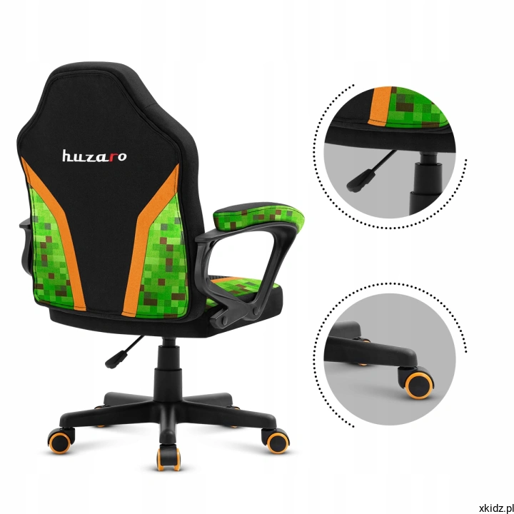 Huzaro Ranger Mesh 1.0 PIXEL z tyłu i z boku, zielone podłokietniki z wzorem pikseli