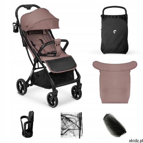 Wózek spacerowy Kidnort Fjällräv Mocha - brązowa spacerówka rozłożona, widok z boku