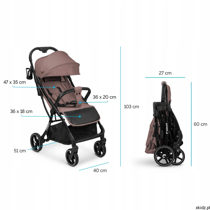 Wózek spacerowy Kidnort Fjällräv Mocha - wymiary