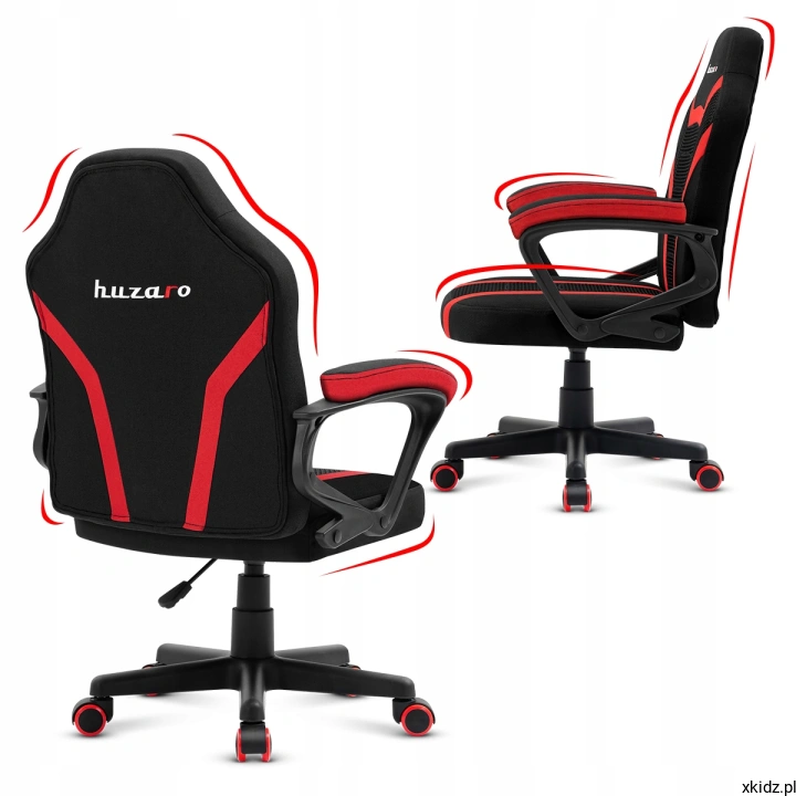 Fotel Ranger Mesh 1.0 RED od tyłu i z boku pod kątem, czerwone panele oparcia