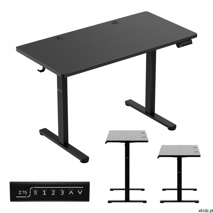 Biurko gamingowe Huzaro Hero 8.1 Black - czarne biurko elektryczne 120x60 cm, widok z przodu