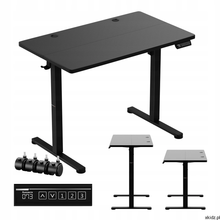 Biurko elektryczne na kółkach Huzaro Hero 7.8 Black - czarne biurko 2w1 z blatem 100x60 cm, widok z przodu