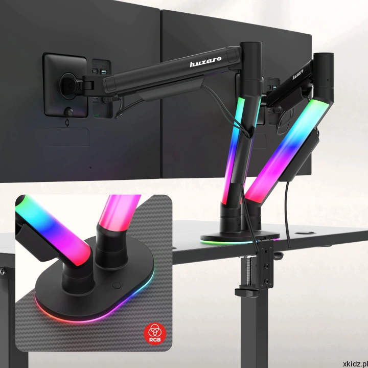 Uchwyt na 2 monitory Huzaro Motion 2.6 RGB - podświetlenie RGB na ramionach