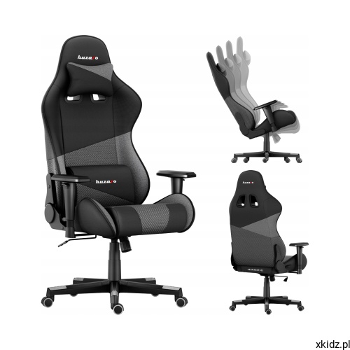 Fotel gamingowy Huzaro Force 6.2 Carbon Mesh Grey - szaro-czarny fotel z tkaniny mesh, widok z przodu