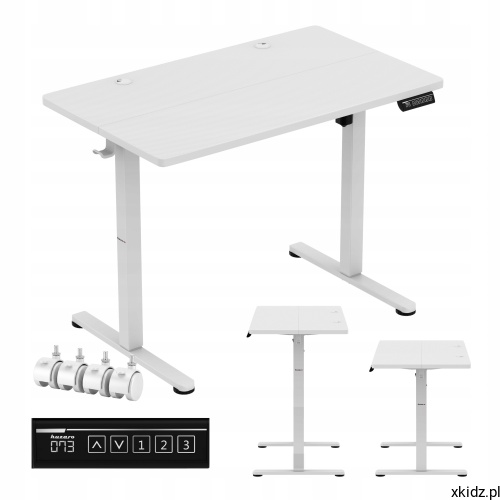 Białe biurko elektryczne Huzaro Hero 7.8 White - biurko 2w1 z blatem 100x60 cm, widok z przodu