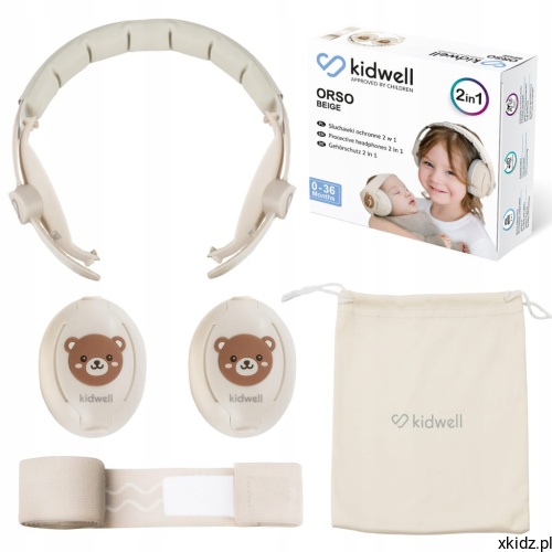 Słuchawki ochronne dla dzieci Kidwell ORSO Beige - beżowe słuchawki na białym tle