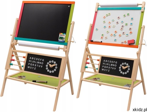 Tablica edukacyjna Montessori Baby Mix 2w1 - widok całej dwustronnej tablicy z litego drewna