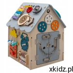 Baby Mix Domek Montessori LED – Drewniana Tablica Sensoryczna Edukacyjna dla Dzieci 45 cm Grey