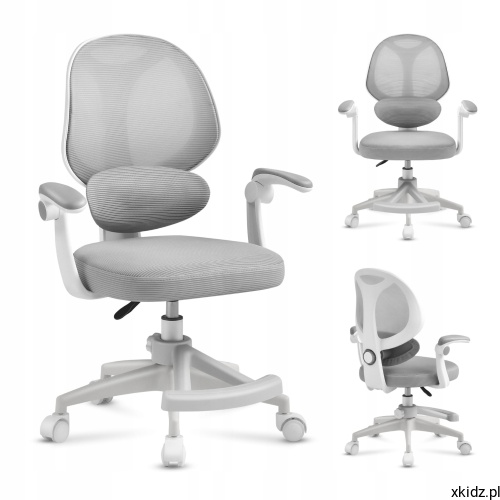 Fotel obrotowy dla dzieci Mark Adler Junior 4.5 Grey – widok całego fotela w kolorze szarym
