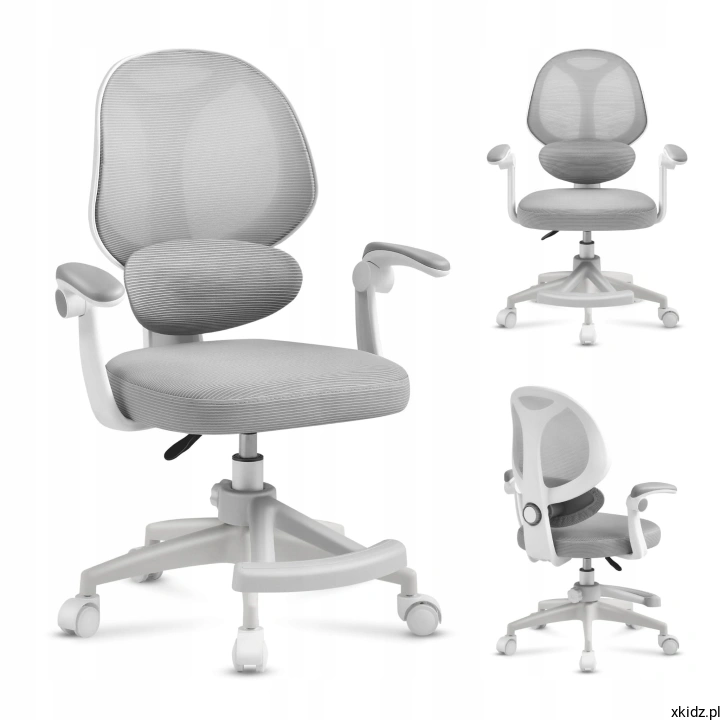 Fotel obrotowy dla dzieci Mark Adler Junior 4.5 Grey – widok całego fotela w kolorze szarym