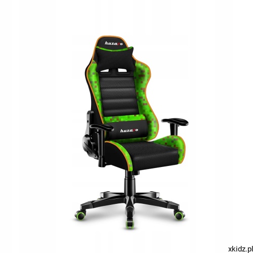 Fotel gamingowy dla dzieci Huzaro Ranger 6.0 Pixel Black – widok całego fotela z pikselowym motywem