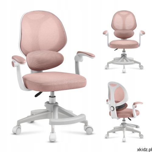 Fotel obrotowy dla dzieci Mark Adler Junior 4.5 Pink – widok całego fotela w kolorze różowym