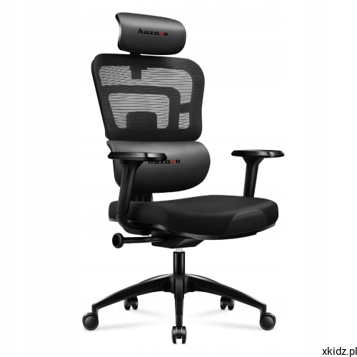 Czarny fotel ergonomiczny Huzaro Combat 7.0 Black z siatkowym oparciem i zagłówkiem, widok z przodu