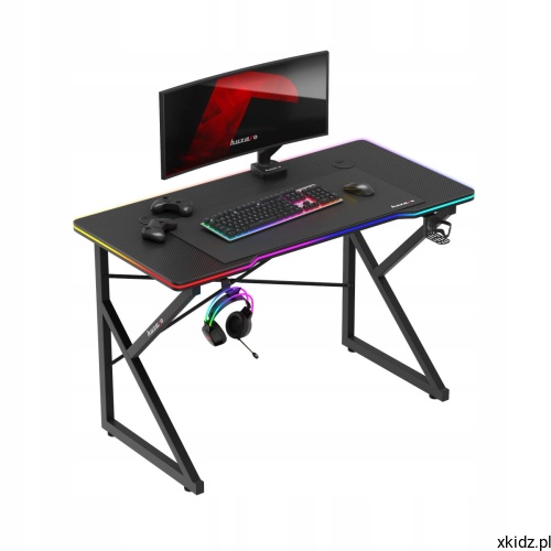Biurko gamingowe Huzaro HERO 1.7 RGB Black z podświetleniem LED, monitorem i słuchawkami na haczyku