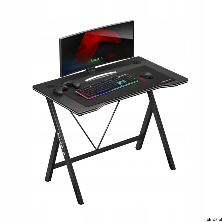 Biurko gamingowe Huzaro HERO 1.4 Black 100 cm z monitorem, klawiaturą z podświetleniem i myszą