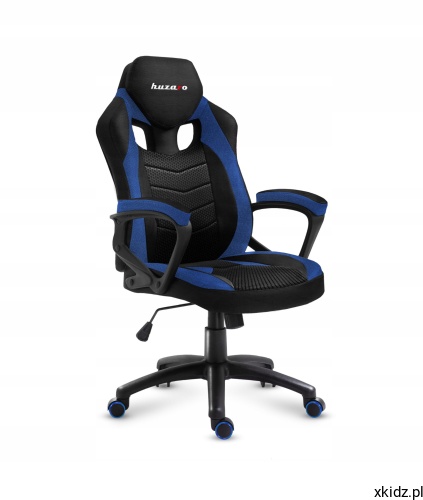 Czarno-niebieski fotel gamingowy Huzaro Force 2.5 Blue MESH z podłokietnikami, widok z przodu