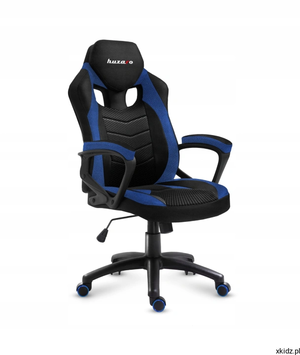 Czarno-niebieski fotel gamingowy Huzaro Force 2.5 Blue MESH z podłokietnikami, widok z przodu