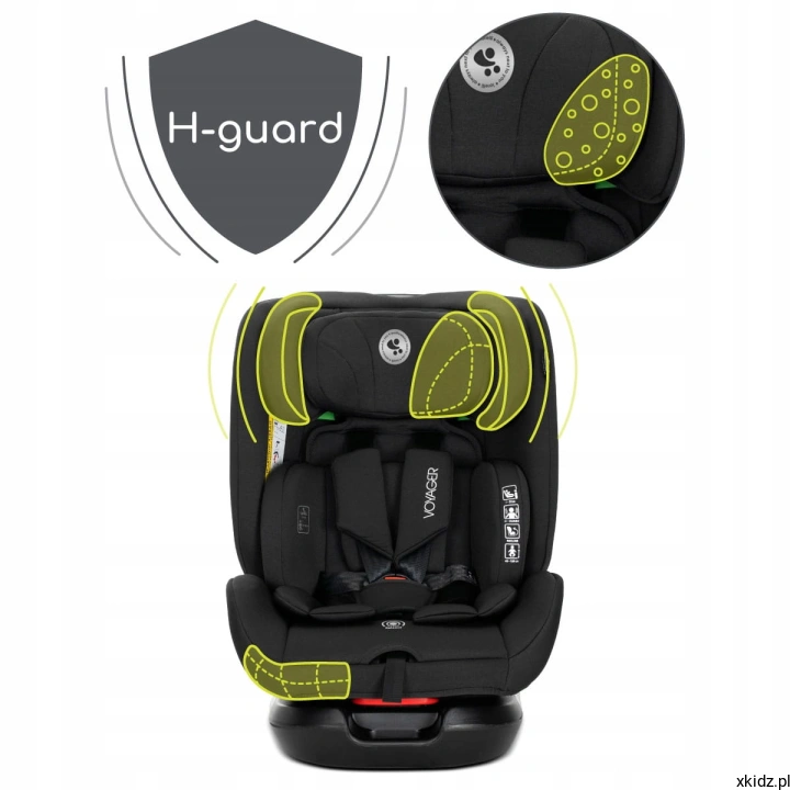 Fotelik samochodowy Lorelli Voyager Black - pianka H-GUARD i ochrona boczna zagłówka
