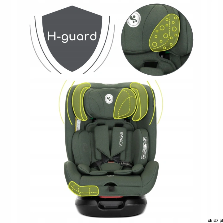 Fotelik samochodowy Lorelli Voyager Green - pianka H-GUARD i ochrona boczna zagłówka