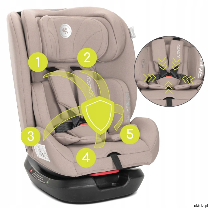 Fotelik samochodowy Lorelli Voyager Beige - 5-punktowe pasy bezpieczeństwa z regulacją