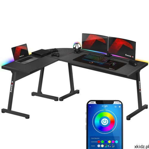 Narożne biurko gamingowe Huzaro HERO 6.0 Black RGB z podświetleniem i aplikacją sterującą na telefonie