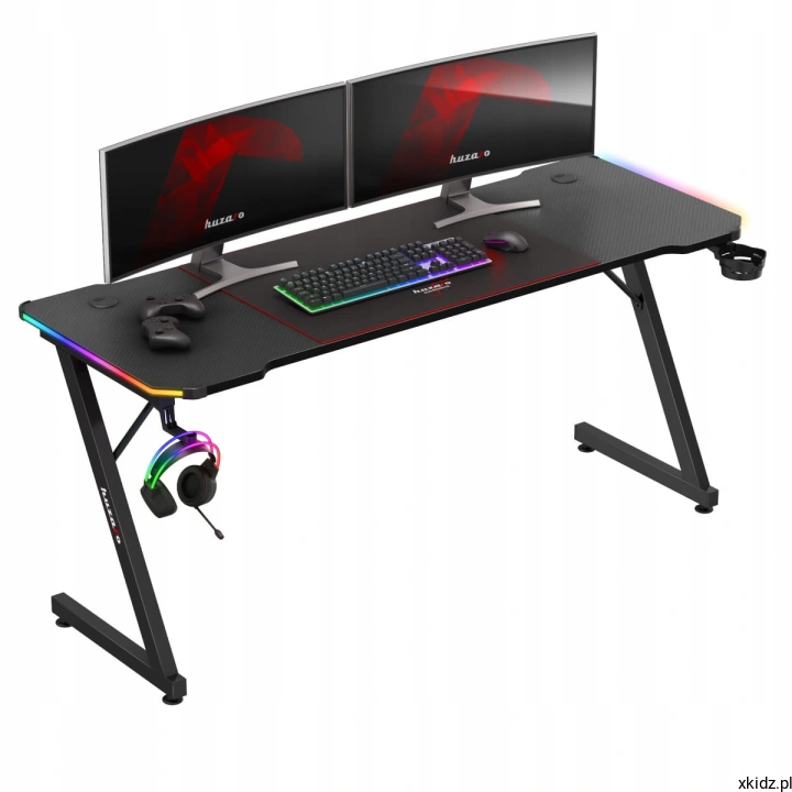 Biurko gamingowe Huzaro HERO 4.8 RGB 160 cm z podświetleniem LED, dwoma monitorami i słuchawkami