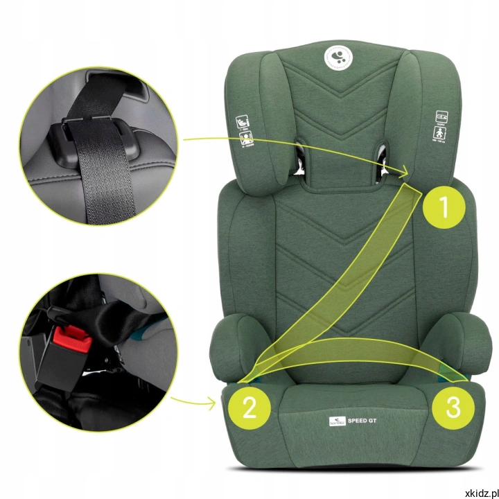 Fotelik Lorelli Speed GT Green - prowadzenie 3-punktowego pasa samochodowego