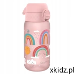 ION8 Bidon Butelka na wodę dla dzieci z miarką RAINBOWS Róż 350 ml