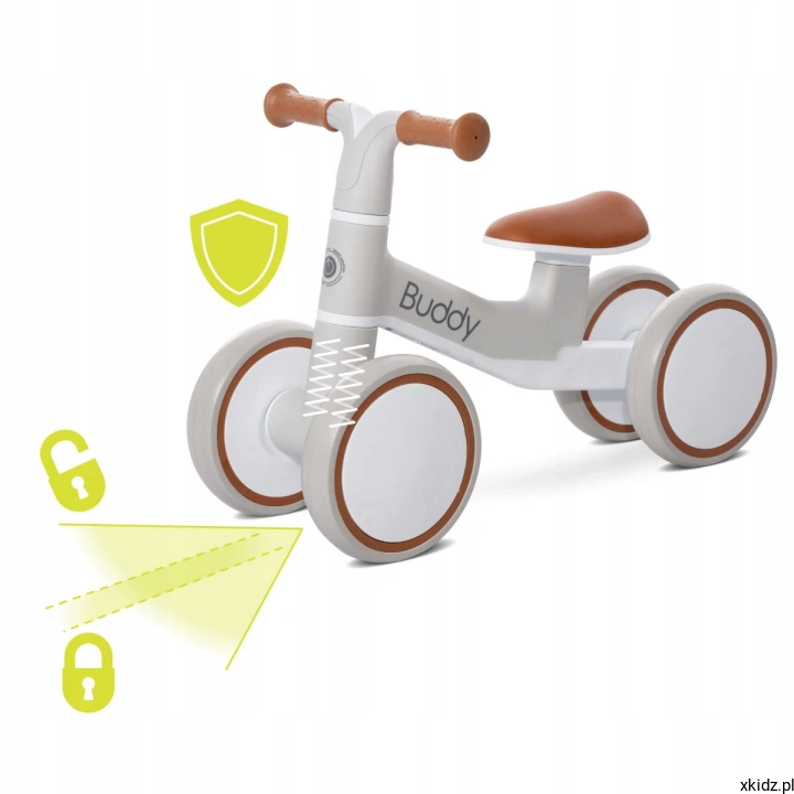Rowerek Lorelli Buddy Beige - wbudowany amortyzator tłumiący wstrząsy
