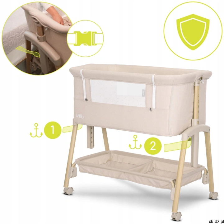 Lorelli Millie Beige - odpinana boczna ścianka i pasy mocujące