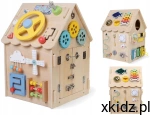 Baby Mix Domek Montessori LED – Drewniana Tablica Sensoryczna Edukacyjna dla Dzieci 45 cm natural