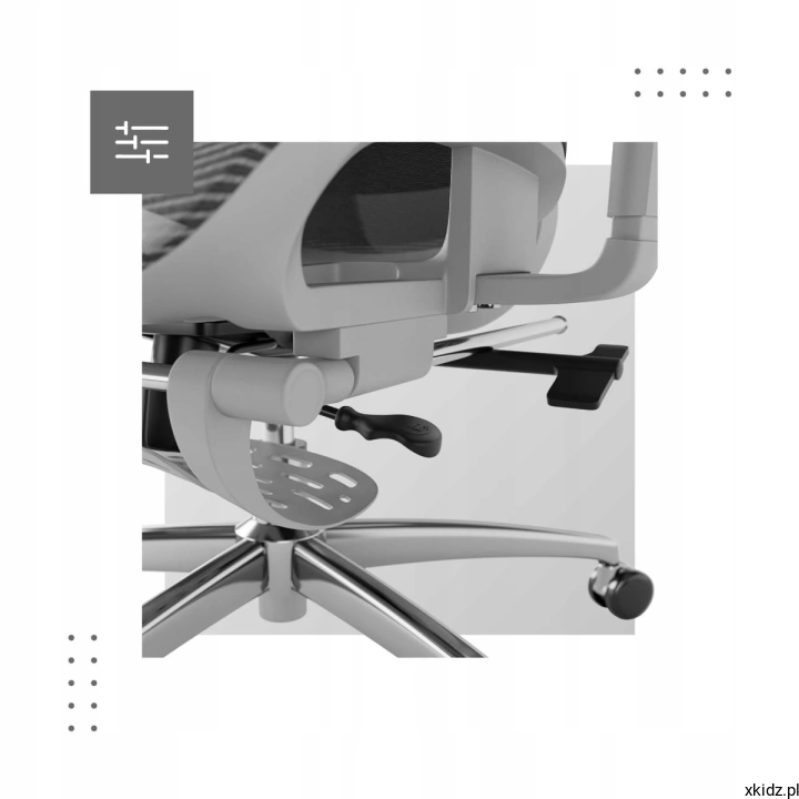 Fotel biurowy Mark Adler Expert 7.9 Grey - podstawa z pięcioma kółkami i siłownikiem gazowym