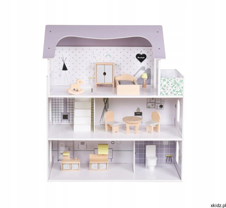 Drewniany domek dla lalek Baby Mix Rose - pastelowe pomieszczenia z bliska