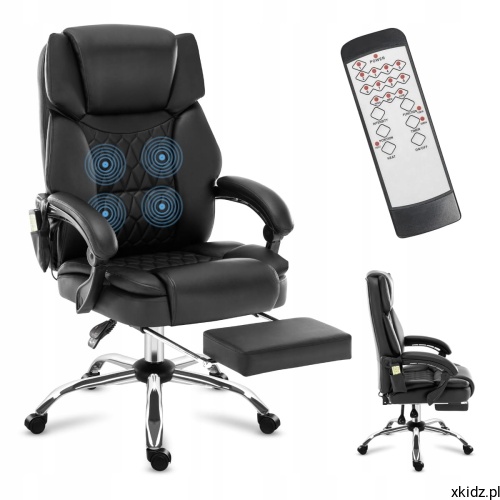 Fotel biurowy z masażem Mark Adler Boss 6.0 Black – widok całego fotela w kolorze czarnym